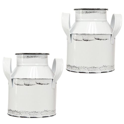Artikel Decoratieve kan met handgrepen metaal wit, zwart H13cm 2st