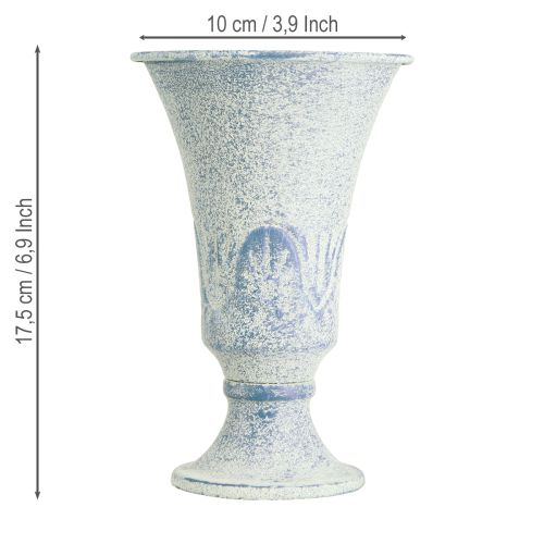 Artikel Decoratieve Kelk Metaal Antiek in Wit Blauw Ø11cm H17.5cm