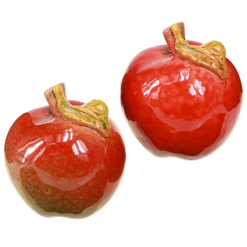 Decoratieve keramische appels tafeldecoratie herfst rood groen H7,5cm 4 stuks