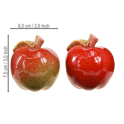Artikel Decoratieve keramische appels tafeldecoratie herfst rood groen H7,5cm 4 stuks