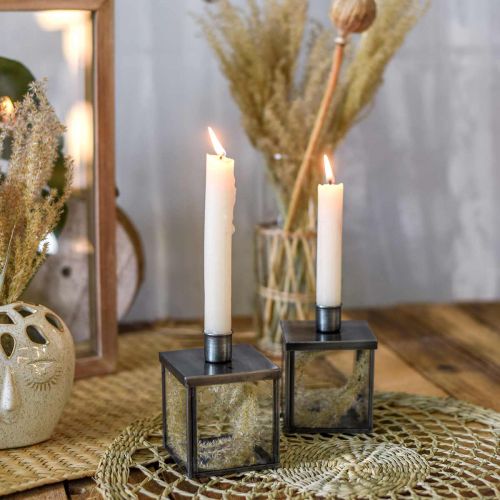 Floristik24 Decoratieve kandelaar voor zilveren kaars, antraciet H11cm