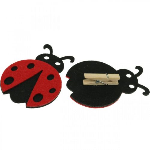 Floristik24 Decoratieve clips lieveheersbeestjes, veer, gelukskevers ter decoratie, vilten decoratie 16 stuks