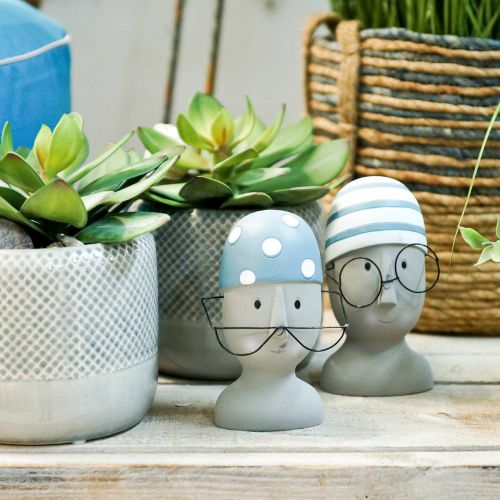 Floristik24 Decoratief hoofdzwemmer met bril en badmuts blauw wit H15cm / 16cm 2st