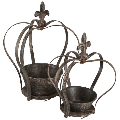 Decoratieve kroon antiek donkerbruin roest H22/27cm set van 2 stuks