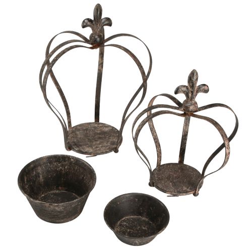 Artikel Decoratieve kroon antiek donkerbruin roest H22/27cm set van 2 stuks