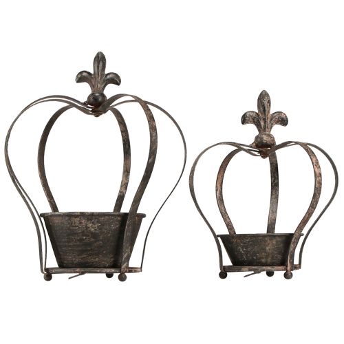 Artikel Decoratieve kroon antiek donkerbruin roest H22/27cm set van 2 stuks