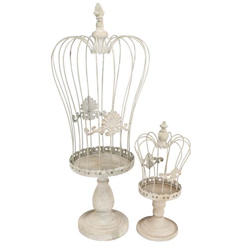 Artikel Decoratieve kroon op voet vintage metalen decoratie grijs 34/66cm set van 2 stuks