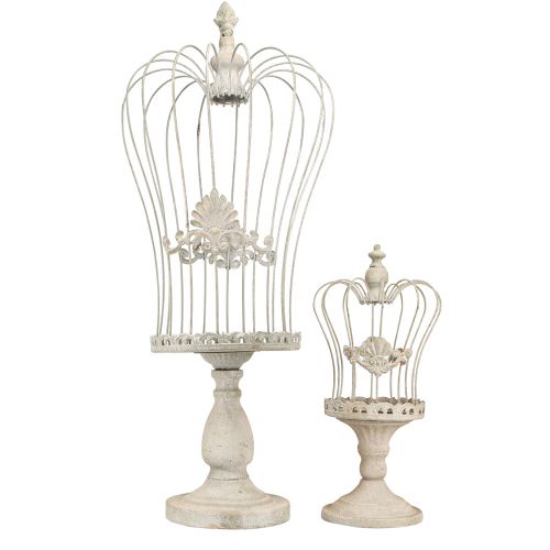 Artikel Decoratieve kroon op voet vintage metalen decoratie grijs 34/66cm set van 2 stuks