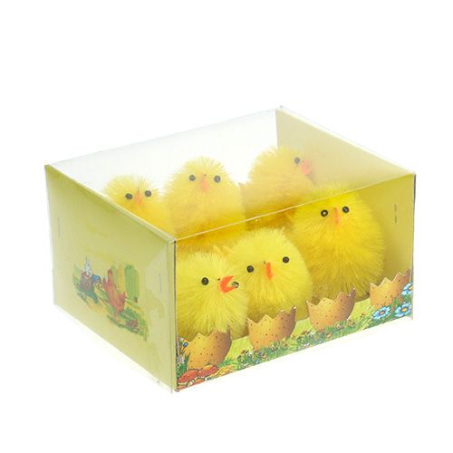 Floristik24 Decoratieve kuikens van chenille geel 6,5 cm 6st