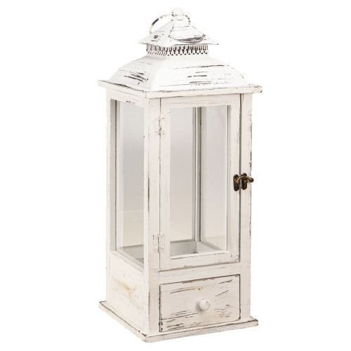 Floristik24 Decoratieve lantaarn vintage met lade wit 20×20cm H51cm