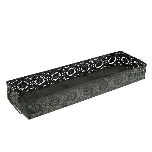 Floristik24 Metalen box dienblad grijs 40,5cm x 12,5cm x 5cm