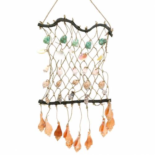 Floristik24 Decoratienet om op te hangen met natuurlijke schelpen 25×45cm