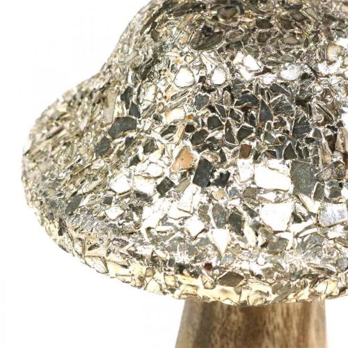 Floristik24 Deco paddestoel hout houten paddestoel met gouden mozaïek patroon H12cm