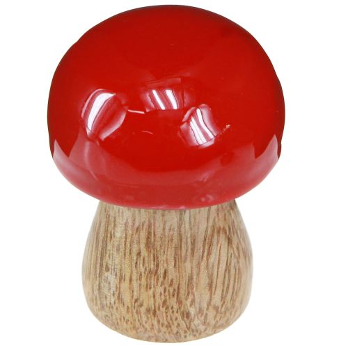 Artikel Decoratieve paddenstoelen rood gelakte houten paddenstoelen champignons H5cm Ø4cm 6 stuks