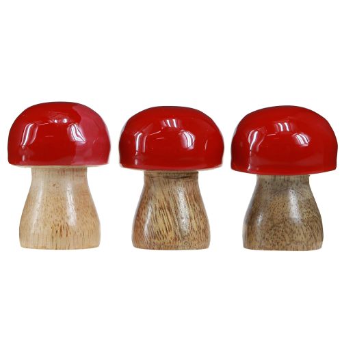 Artikel Decoratieve paddenstoelen rood gelakte houten paddenstoelen champignons H5cm Ø4cm 6 stuks