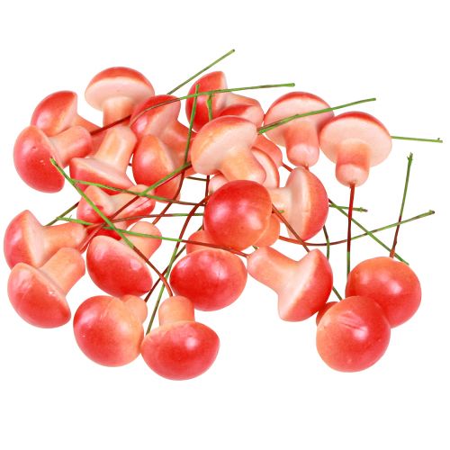 Artikel Decoratieve paddenstoelen op draad rood herfstdecoratie om op te plakken 7cm 24 st
