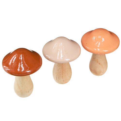Artikel Decoratieve houten champignons bruin beige oranje Ø7,5cm H10cm 3 st