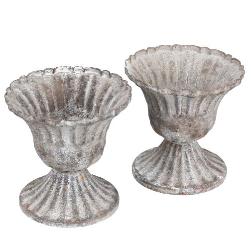 Floristik24 Decoratieve Beker Rustiek Antiek Kelk Grijs Wit Ø8cm H8,5cm 2st