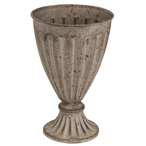 Decoratieve trofee plantenbak antieklook grijsbruin Ø13cm H19cm
