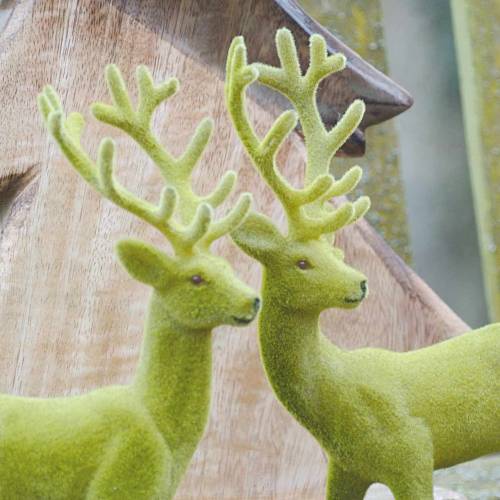 Artikel Decoratief rendier gevlokt mosgroen 20cm 2 stuks
