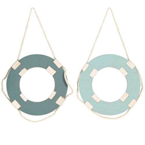 Artikel Decoratieve reddingsboei houten maritieme zwemring blauw 17cm 2st
