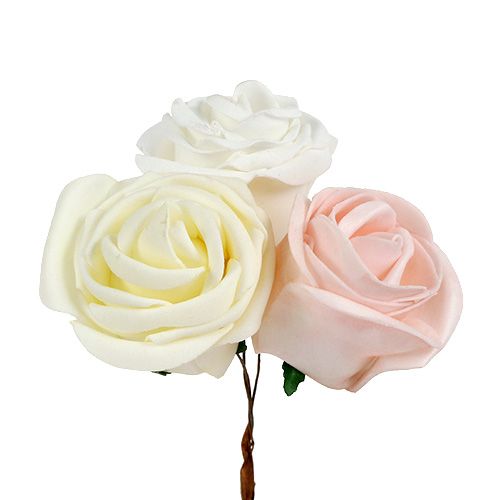 Floristik24 Decoratie rozen mix wit, roze, creme Ø7.5cm 12st