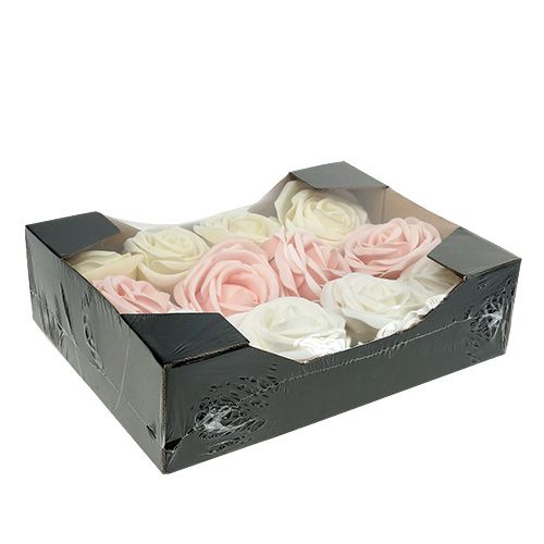 Floristik24 Decoratie rozen mix wit, roze, creme Ø7.5cm 12st