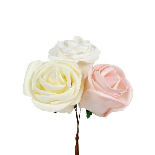 Floristik24 Decoratieve roos wit, crème, roze mix Ø6cm 24 st