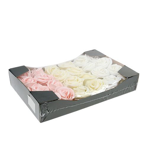 Floristik24 Decoratieve roos wit, crème, roze mix Ø6cm 24 st