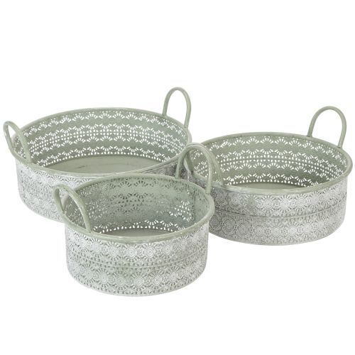 Floristik24 Decoratieve metalen schaal met handvatten, vintage plantenbak, set van 3