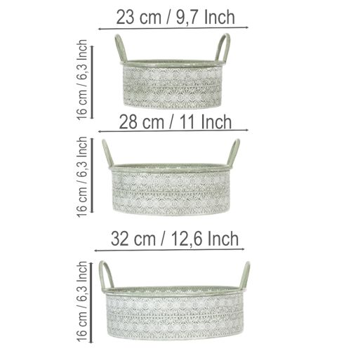 Artikel Decoratieve metalen schaal met handvatten, vintage plantenbak, set van 3