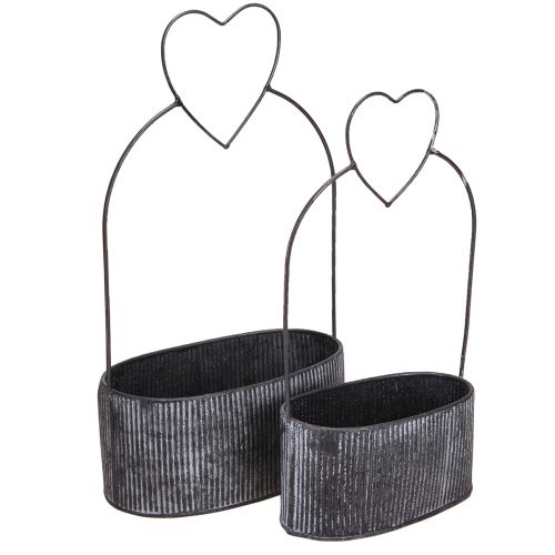 Artikel Decoratieve schaal ovaal metaal met hart zwart 20/16cm set van 2