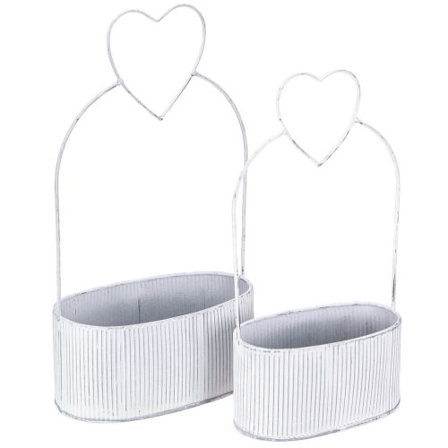 Floristik24 Decoratieve schaal ovaal metaal met hart wit 20/16cm set van 2