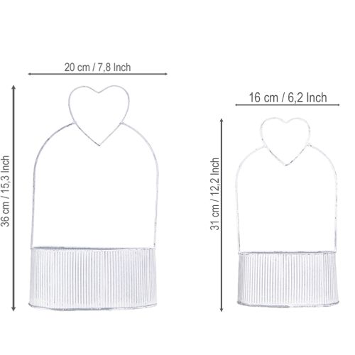 Artikel Decoratieve schaal ovaal metaal met hart wit 20/16cm set van 2