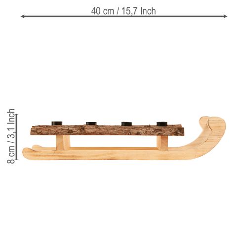 Artikel Decoratieve slee van schorshout met 4 kaarsenhouders 40×12,5 cm