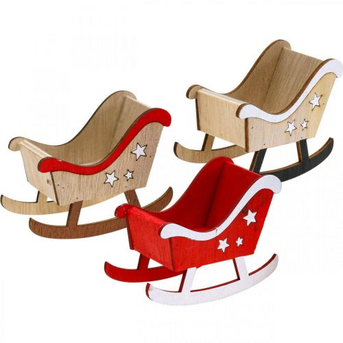 Floristik24 Decoratieve slee houten kerstslee rood wit 9st