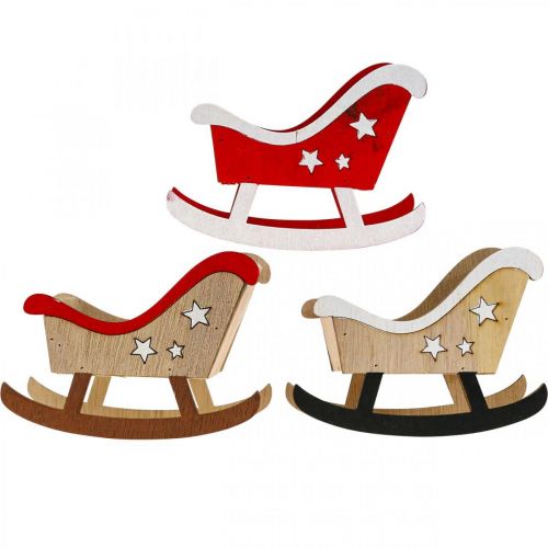 Floristik24 Decoratieve slee houten kerstslee rood wit 9st