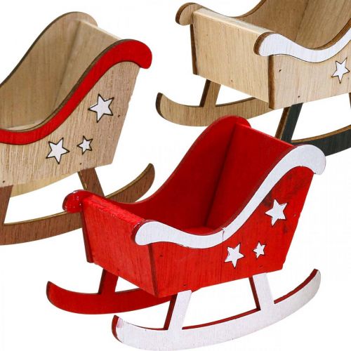Floristik24 Decoratieve slee houten kerstslee rood wit 9st