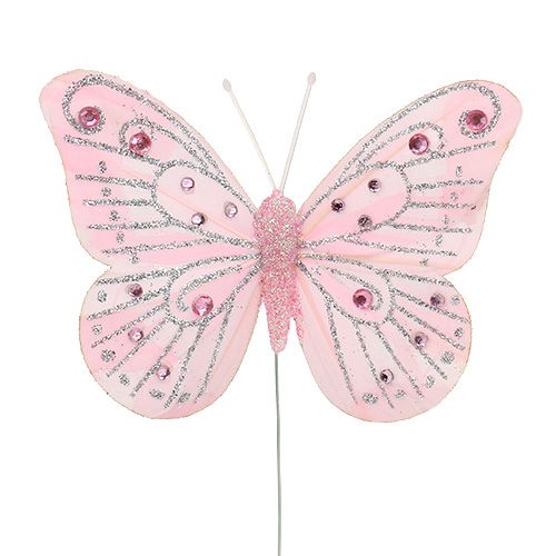 Floristik24 Decoratieve vlinder roze met mica 10,5 cm 3 stks
