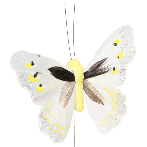 Floristik24 Decoratieve vlinder op draad geel 8cm 12st