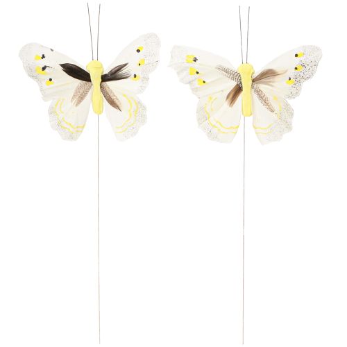 Artikel Decoratieve vlinder op draad geel 8cm 12st