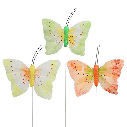 Floristik24 Decoratieve vlinders op draad gekleurd 8,5cm 12 st