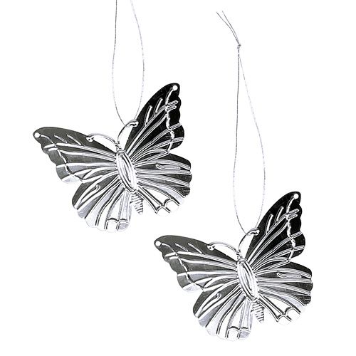 Floristik24 Decoratieve vlinders om op te hangen zilver 5cm 36st