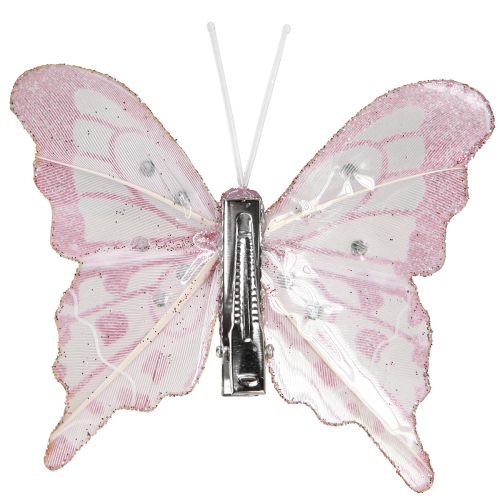 Artikel Decoratieve vlinders van veren roze glitter 7,5x7cm 4 st