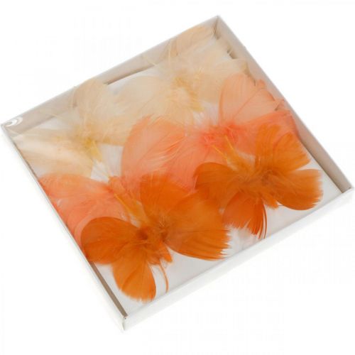 Floristik24 Vlinders in oranje tinten, lentedecoratie Veer vlinders op draad 6st