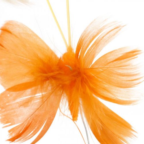 Floristik24 Vlinders in oranje tinten, lentedecoratie Veer vlinders op draad 6st