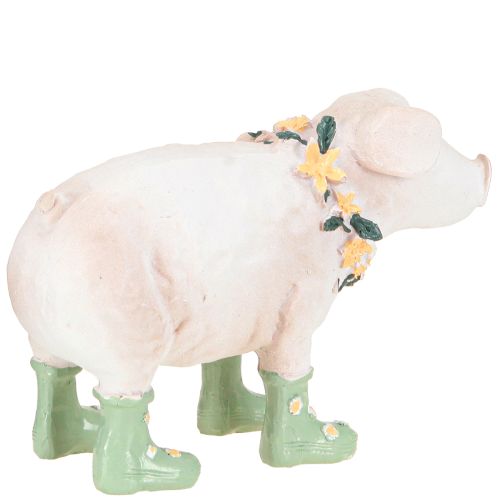 Artikel Decoratief Varken met Rubberen Laarzen – Grappig Boerderij Figuur met Bloemenkrans 15,5cm 2 st.