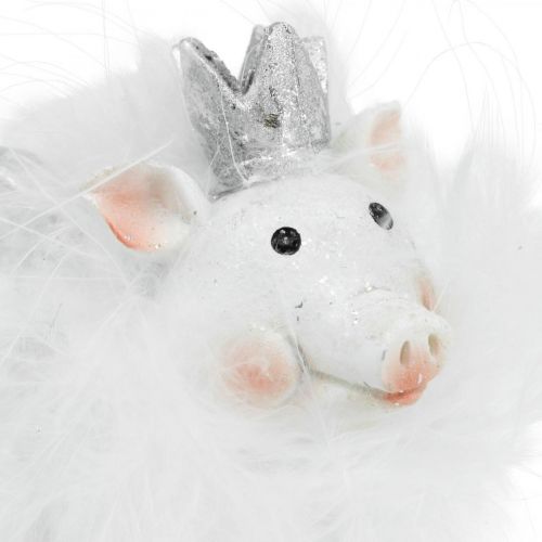 Floristik24 Decoratief varken met kroonfiguur geluksvarken wit 7cm 2st