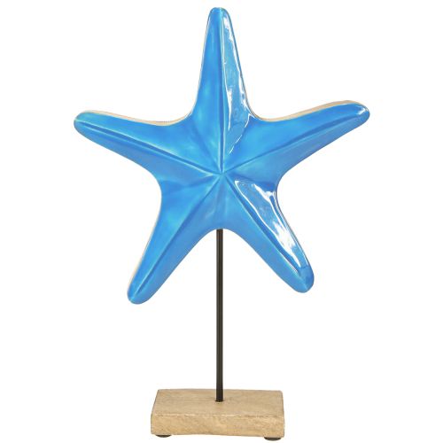 Decoratieve zeester op voet hout naturel blauw Ø22cm H32cm