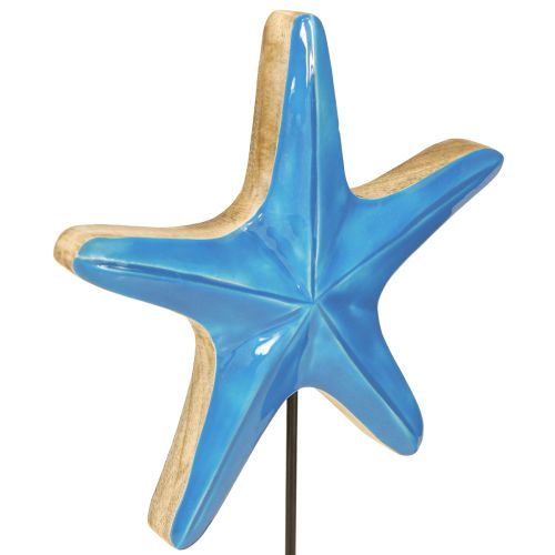 Artikel Decoratieve zeester op voet hout naturel blauw Ø22cm H32cm